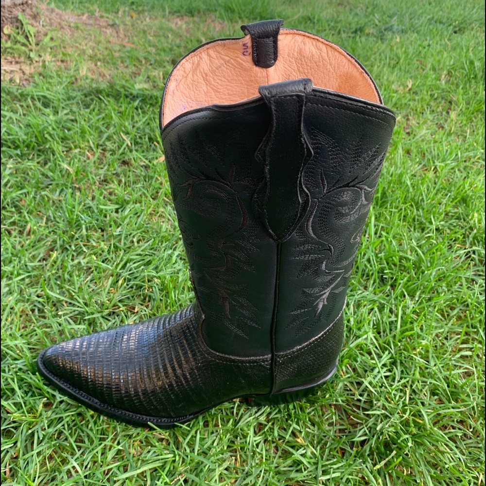 MENS WESTERN COWBOY BOOTS LIZARD PRINT LEATHER BLACK BOTA VAQUERA LAGARTO 099 - Picture 4 of 8